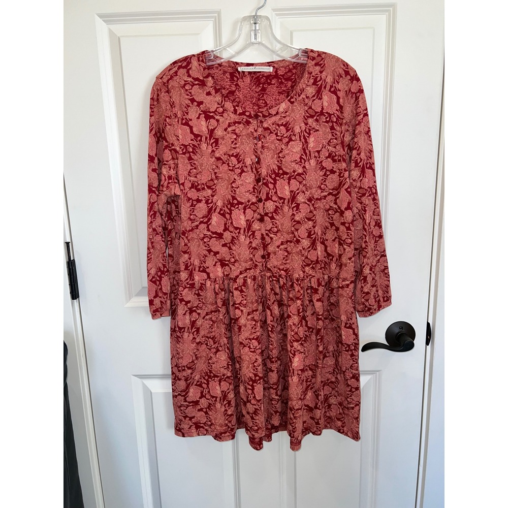Peruvian Connection Fresco Floral Cotton Tunic Red Size Medium